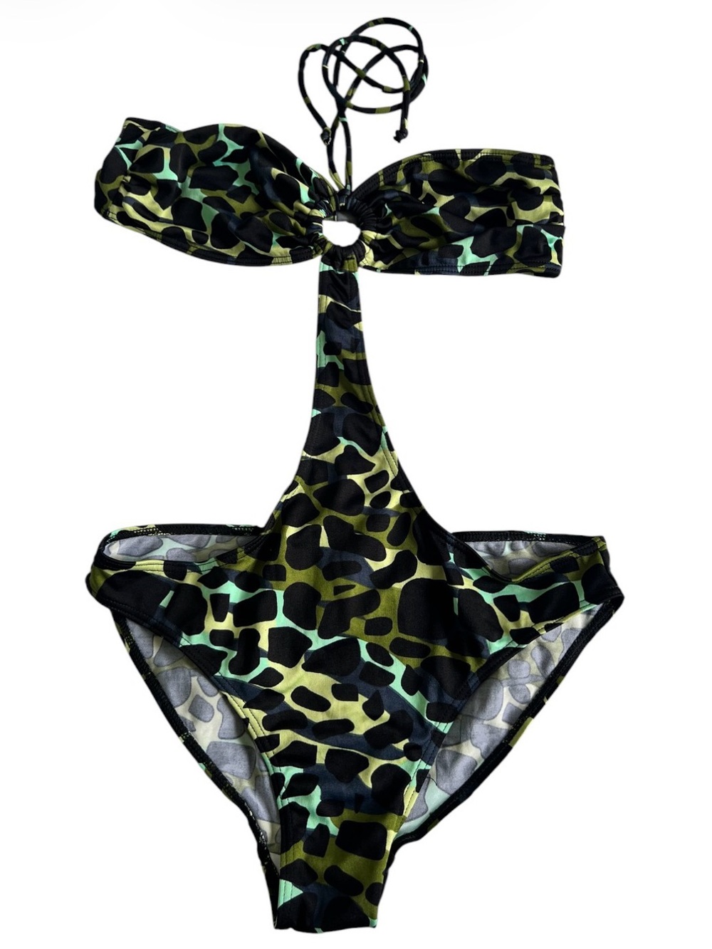 Green Camo One-Piece Swimsuit with Halter Ring